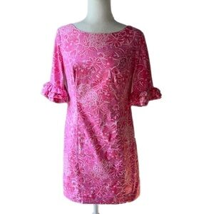 NWOT Lilly Pulitzer Ruffle Elbow Sleeve Dress Strawberries Print Keyhole Back